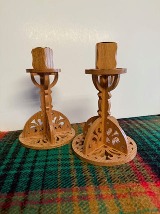 Laser-Cutout Wooden Candlestick Holders - 2