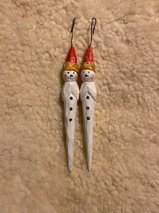 Vintage folk art snowman ornament (set of 2)