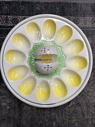 Vintage Deviled Egg Platter with Egg Salt and Pepper