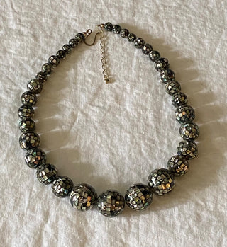 Vintage abalone shell mosaic bead necklace