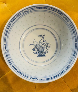 Vintage Chinese Porcelain Rice Bowl- Blue and White