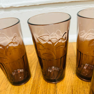 Vintage Amethyst Drinking Glass with Etched Leaf Design (set of 4)