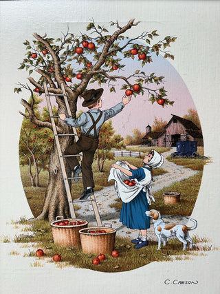 Amish Children Picking Apples