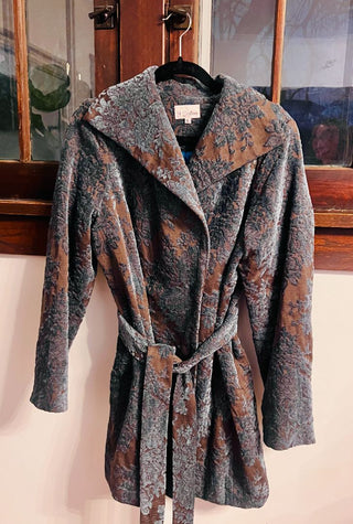 Teal floral quilted trench coat Size L