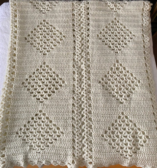 Vintage neutral hand crocheted afghan