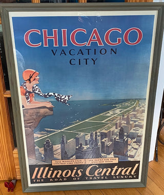 Framed vintage 2000 repro Chicago rail poster