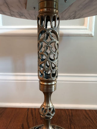15WX15DX18H French-Style Marble-Top Table w/ Brass Filigree Base