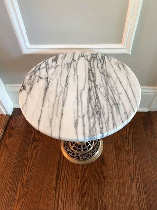 15WX15DX18H French-Style Marble-Top Table w/ Brass Filigree Base