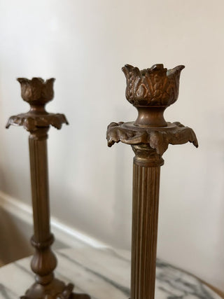 Set of 2 11" Ornate Brass Candlesticks w/ Claw Feet