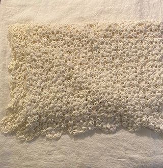 Vintage hand crocheted snowflake tablecloth 48x68”