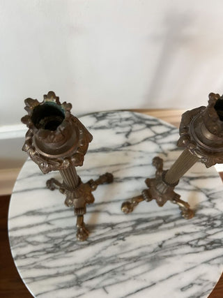 Set of 2 11" Ornate Brass Candlesticks w/ Claw Feet