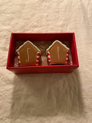 Rae Dunn gingerbread house S&P shakers in box