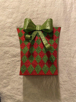 Metal glitter present decor red