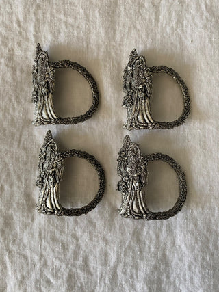 Vintage Metzke pewter Father Christmas napkin rings (set of 4)