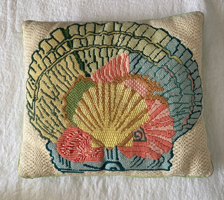 Vintage cross stitch seashell pillow AS IS