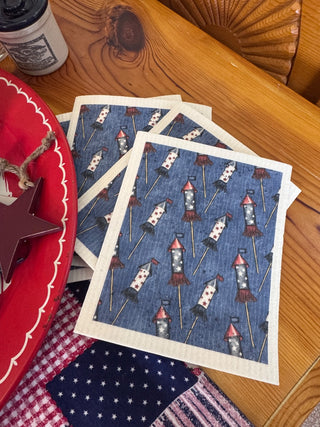 4th of July Vintage Fireworks Swedish Dishcloth