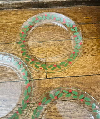 Vintage Holly Clear Glass Plates - France (set of 5)