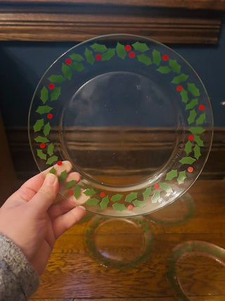 Vintage Holly Clear Glass Plates - France (set of 5)