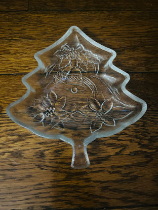 Christmas Tree Clear Glass Etched Dish