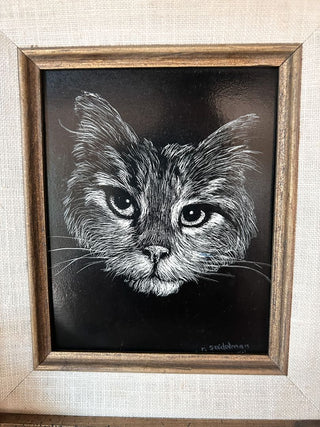Signed Rich Seidelman 1974 B&W Cat Etching