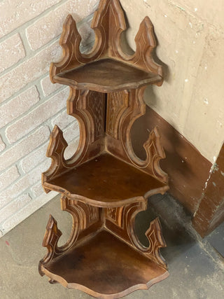 Victorian Elizabethan Style Corner Wood Hanging Shelf Price is Firm