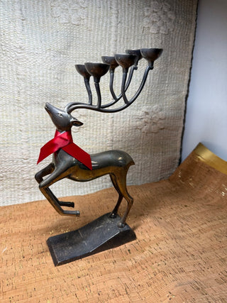 Reindeer Silver 6 Candle Holder 12” tall