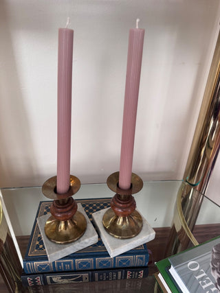 Vintage, Mcm brass,wood, marble candle holders ( set of 2)