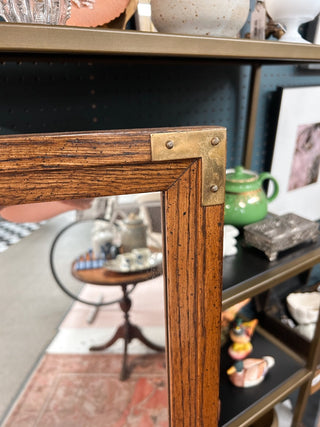 45"Lx23"W Oak-Framed Mirror w/ Brass Corner Reinforcements