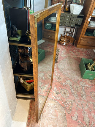 45"Lx23"W Oak-Framed Mirror w/ Brass Corner Reinforcements
