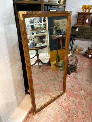 45"Lx23"W Oak-Framed Mirror w/ Brass Corner Reinforcements