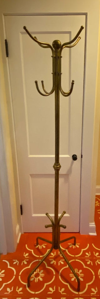 Vintage MCM brass coat rack FIRM 18x18x72”