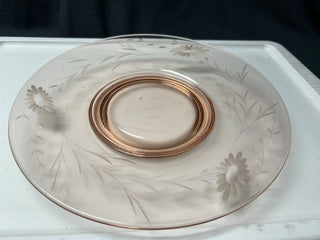 Pink flower etched large plate