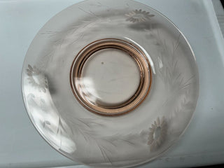 Pink flower etched large plate