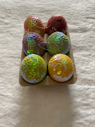 Vintage sequin egg ornaments (set of 6)