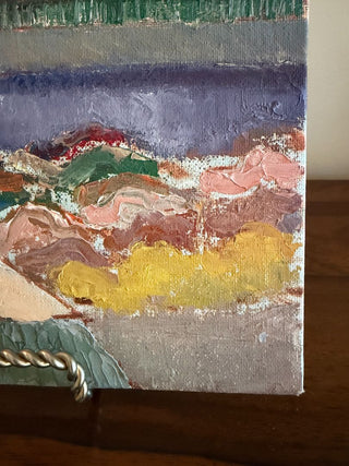 Eleanor Byrne Mid-Century Rooftop Scene Oil Painting on Board