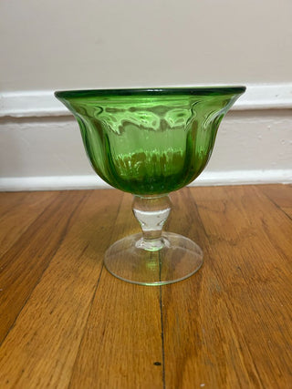 Green Glass Dish with Pedestal