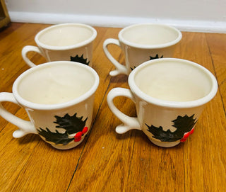 Vintage Holly Berry Ceramic Mugs (set of 4)