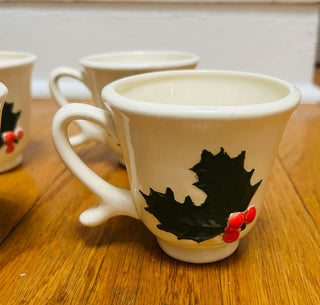 Vintage Holly Berry Ceramic Mugs (set of 4)