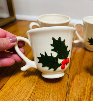 Vintage Holly Berry Ceramic Mugs (set of 4)