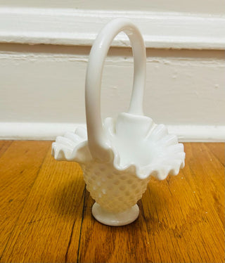 Vintage Hobnail Milk Glass Basket
