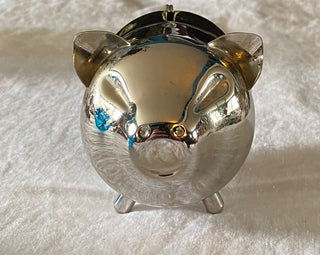 Vintage MCM silver plated piggy bank