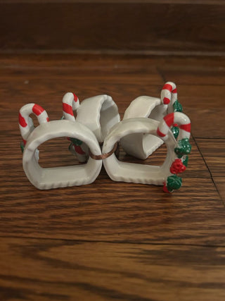 Candy Cane Ceramic Napkin Rings (set of 4)