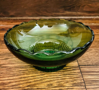 E.O. Brody Green Glass Scalloped Edge Bowl