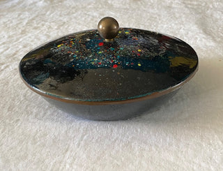 Vintage MCM covered enamel trinket dish
