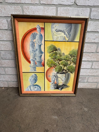 Vintage Gold Faux Bamboo Asian sectional Painting