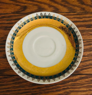 Vintage Green and Gold Porcelain Teacup Saucer