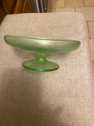 Antique Fenton Stretch Uranium Glass Comport