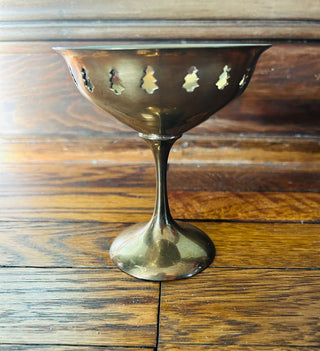 Brass Goblet Style Candle Holder with Christmas Trees