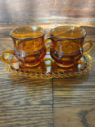 Vintage Amber Sugar and Creamer Set with Tray