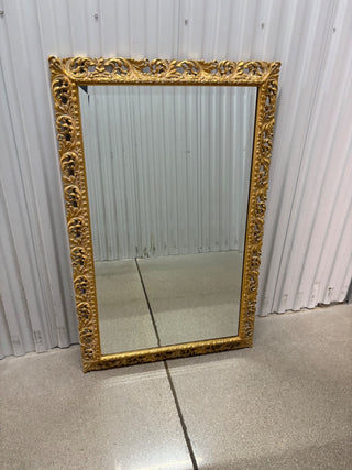 Rectangular Gold Wood Carved Beveled Mirror